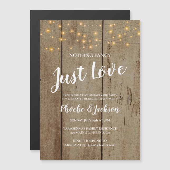 Nur Liebe rustikale Lichter Hochzeit Elopement Magneteinladung (Vorne/Hinten)