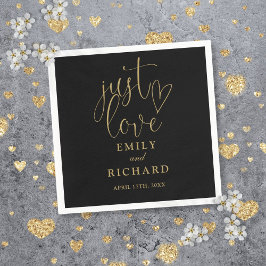Nur Liebe Skript Elegante Schwarz und Gold Hochzei Serviette