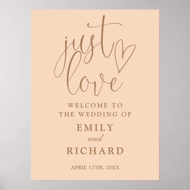 Nur Liebe Soft Peach Wedding Willkommenszeichen Poster (Vorne)