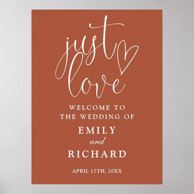 Nur Liebe Terracotta Wedding Willkommenszeichen Poster (Vorne)