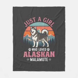 Nur Mädchen Alaskan Malamute Hund Retro Sonnenunte Fleecedecke