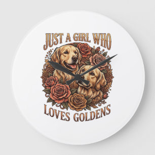 Nur Mädchen das Golden Retriever Hund Rosen liebt_ Große Wanduhr