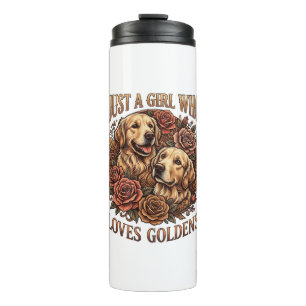 Nur Mädchen das Golden Retriever Hund Rosen liebt_ Thermosbecher