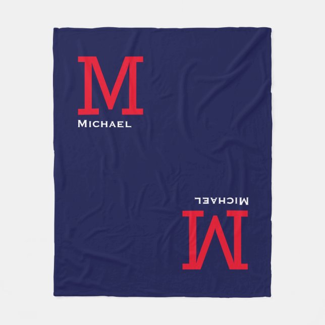 Nur Name und Initial auf blau Fleecedecke (Vorderseite)