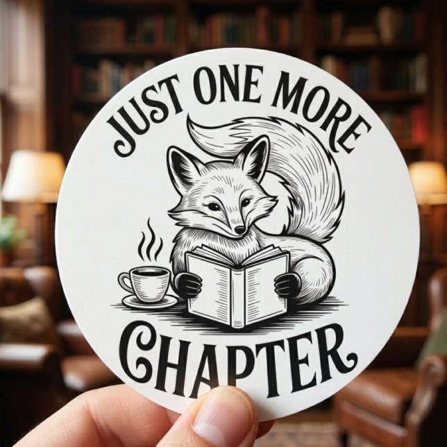 Nur noch ein Kapitel Fuchs liest Runder Aufkleber (just one more chapter fox reading sticker)