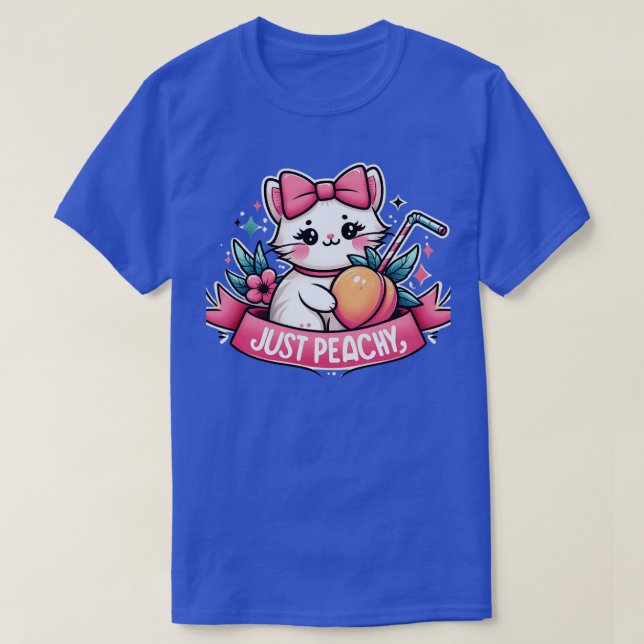 Nur Peachy Retro Cat Pfirsiche Sommerfrucht T-Shirt (Design vorne)