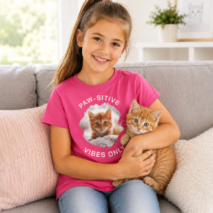 Nur positive Schwingungen Katze Foto Mädchen pink T-Shirt