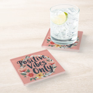 Nur positive Vibes Florales Kranzdesign Glasuntersetzer