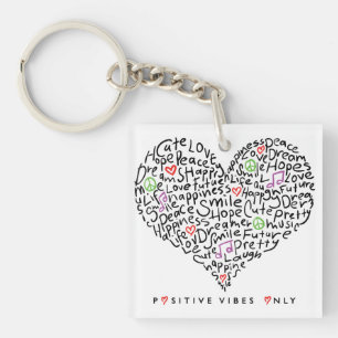 Nur positive Vibes Herz Design Schlüsselanhänger