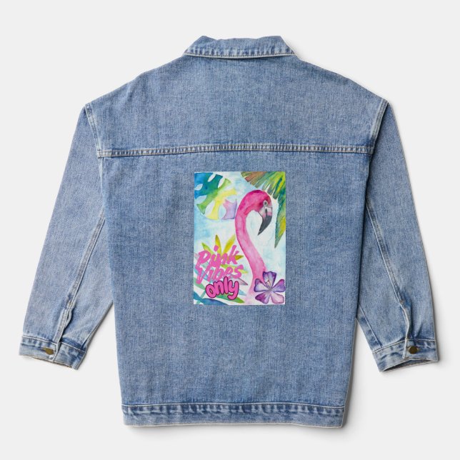 Nur rosa Vibes – Rosa Flamingo Jeansjacke (Rückseite)