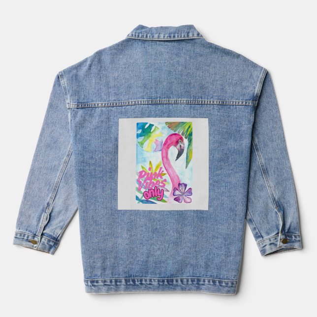 Nur rosa Vibes – Rosa Flamingo Jeansjacke (Rückseite)