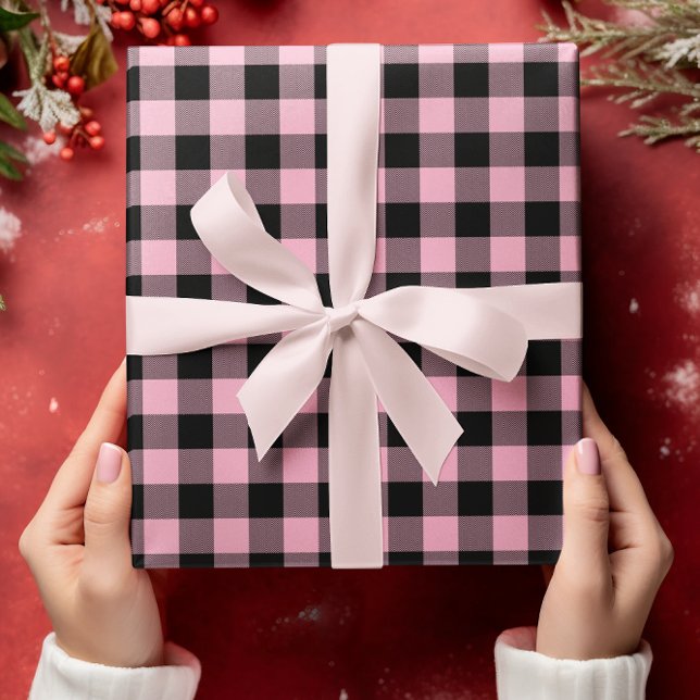 Nur rosa Zickzack Buffalo Karierte Weihnachten Geschenkpapier Set (Pink Chevron Buffalo Plaid Christmas Wrapping Paper Sheets)
