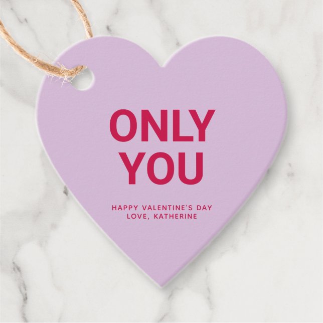 Nur Sie lila Herz niedlich Valentinstag Brauch Geschenkanhänger (Vorderseite)