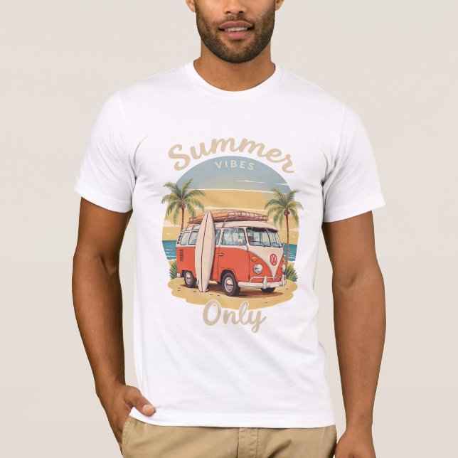 Nur Sommerwoben - Retro Van Beach Szene T-Shirt (Vorderseite)