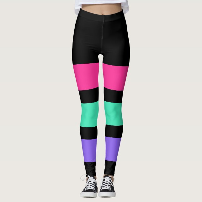NUR STREIFEN - Rosa, Minze, leichte Lila Leggings (Vorderseite)