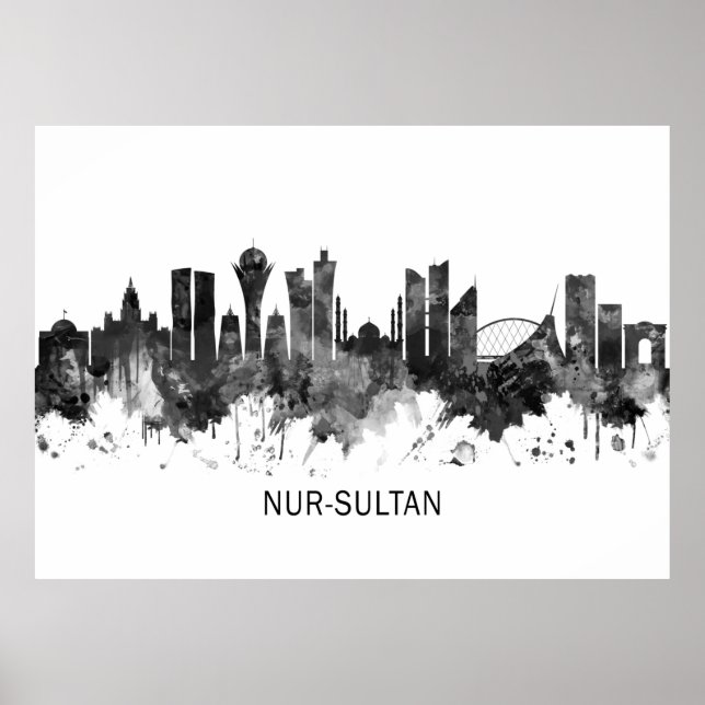 Nur-Sultan Kazakhstan Skyline BW Poster (Vorne)