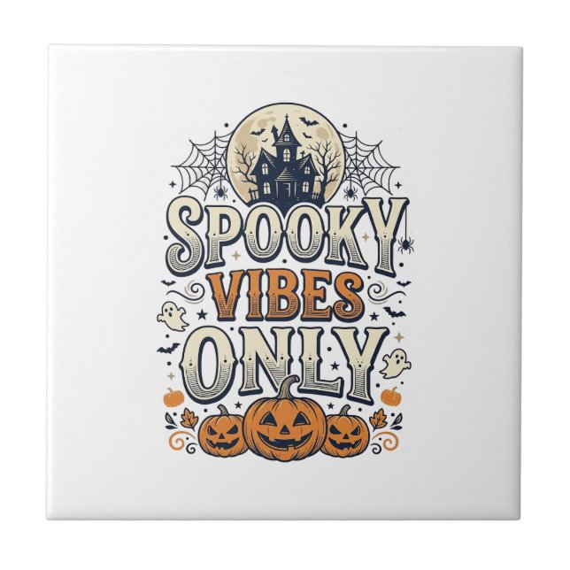 Nur unheimliche Vibes Halloween-Geist-Kürbis-Desig Fliese (Vorderseite)