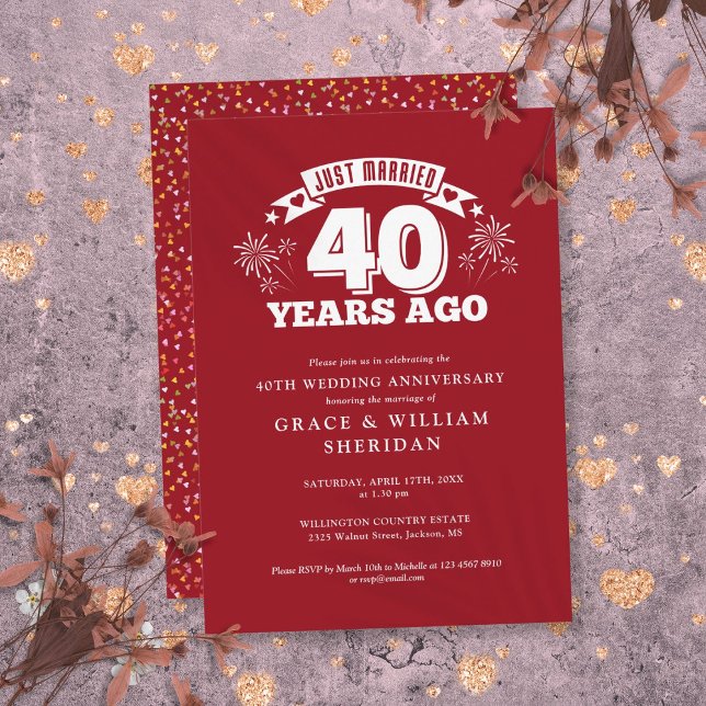 Nur verheiratet 40. Hochzeitstag Einladung (Just Married 40th Wedding Anniversary Invitation)