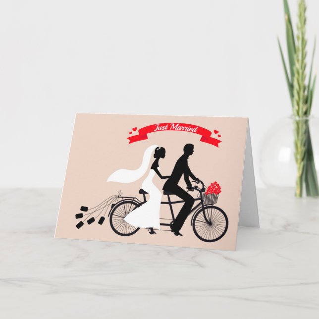 Nur verheiratet, Braut und Bräutigam auf dem Hochz Ankündigung (Vorderseite)