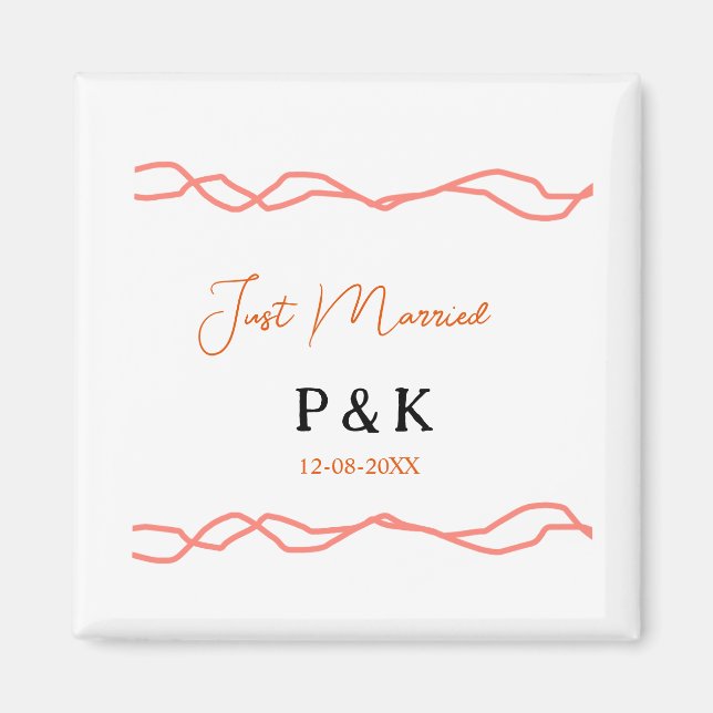 Nur verheiratet fügen Sie ein Paar Namen Datum rot Magnet (Vorne)