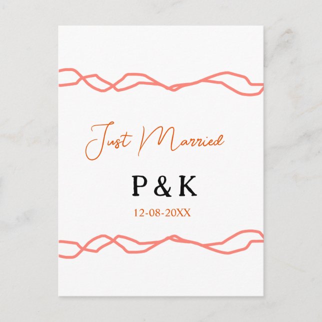Nur verheiratet fügen Sie ein Paar Namen Datum rot Postkarte (Vorderseite)