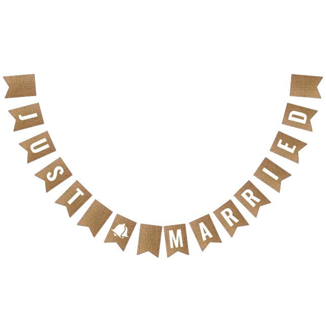 Nur verheiratet Rustikal Burlap Neutral Beige Boho Wimpelkette (Alle)