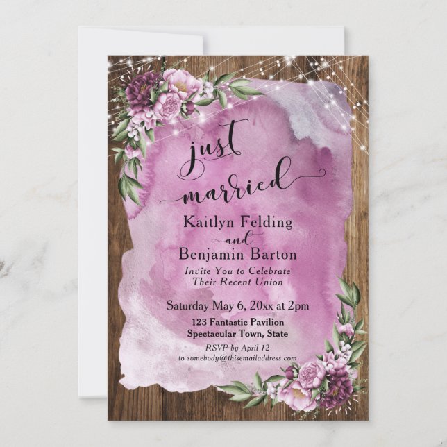 Nur verheiratet rustikale Wasserfarben Floral & Li Einladung (Vorderseite)