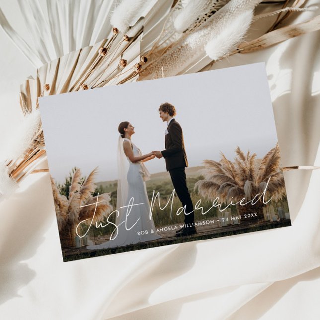 Nur verheiratet Thin Script Hochzeitsankündigung Dankeskarte (Von Creator hochgeladen)