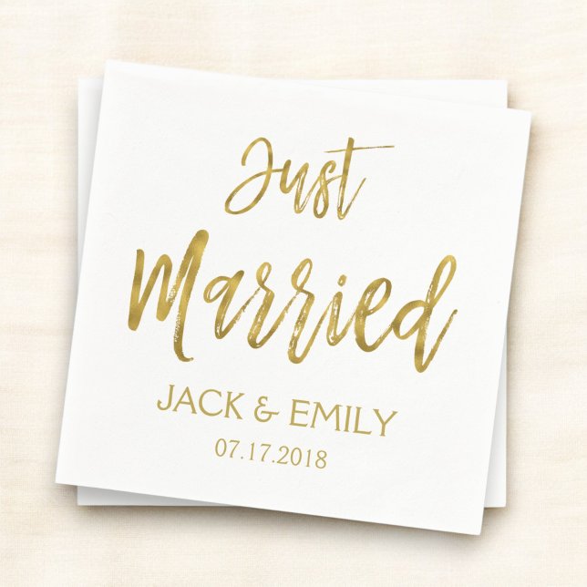 Nur verheiratet White and Gold Foil Napkins Serviette (Von Creator hochgeladen)