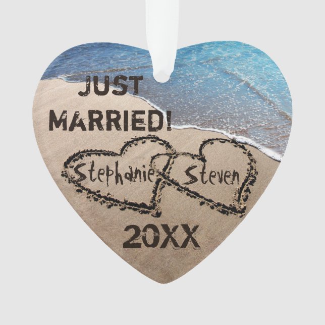 Nur verheiratet! Zwei Herzen in Sand-Ornament Ornament (Vorderseite)