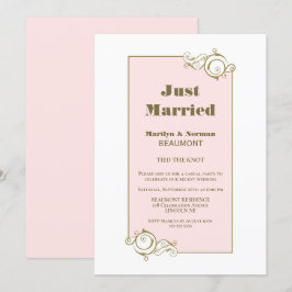 Nur verheiratete Gold Frame Rosa Hochzeitsempfang Einladung