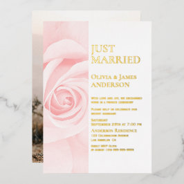 Nur verheiratete Gold Text Rosa Rose Hochzeit Empf Folieneinladung