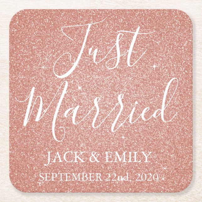 Nur verheiratete Rose Gold Blush Pink Untersetzer (Vorderseite)