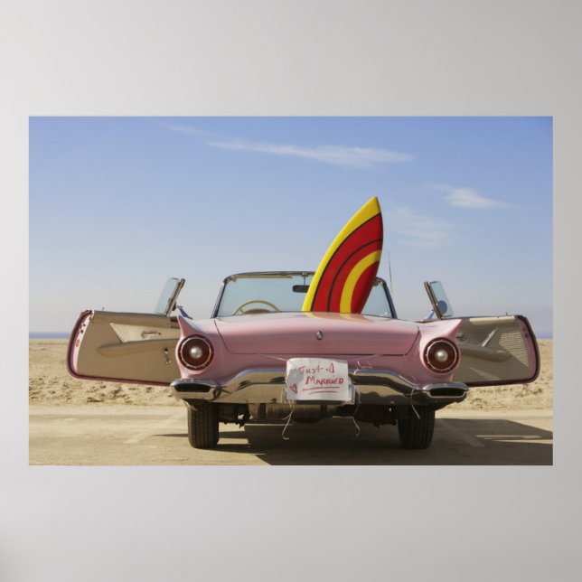 Nur verheiratete Unterschrift und Surfboard Poster (Vorne)