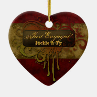 Nur Verlobt Grunge Red Gold Herz Keramik Ornament