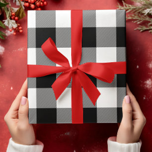 Nur Weiß und Schwarz Büffel Karo Weihnachten Geschenkpapier Set