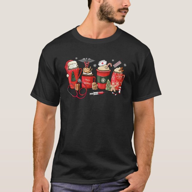 Nurate Coffee Latte RN Stethoscope Weihnachten Wei T-Shirt (Vorderseite)