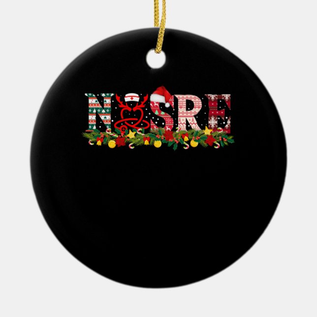 NurChristmas Stethoscope Nurses Xmas Pajamas Keramik Ornament (Vorne)