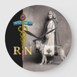 NURG- UND RÜCKWÜRDIGUNGSHUND/Gold Caduceus RN-Embl Große Wanduhr