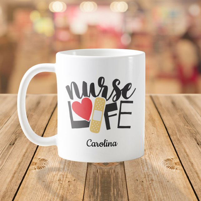 Nurlife Bandage Herz Pflege Schule Name Kaffeetasse (Von Creator hochgeladen)