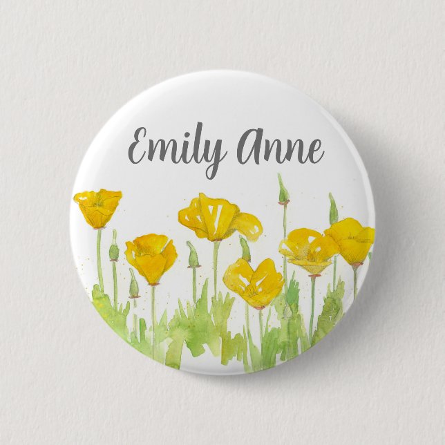Nurname Tag California Poppy Wildblumen Button (Vorderseite)