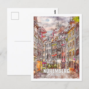 Nürnberg Deutschland Berühmter Reiseort Aquarell Postkarte