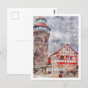 Nürnberg Deutschland Berühmter Reiseort Aquarell Postkarte