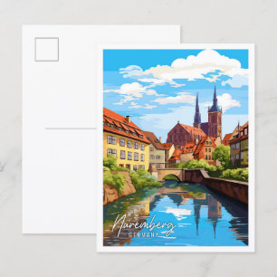 Nürnberg Deutschland Kunst Vintage-Reiseillustrati Postkarte