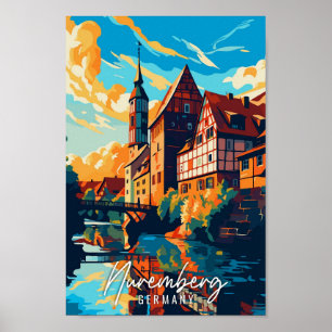 Nürnberg Deutschland Vintage Reise Illustration Poster