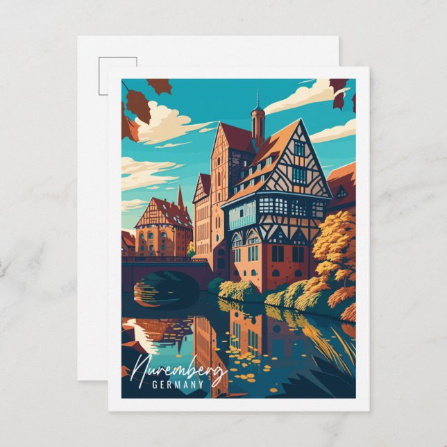 Nürnberg Deutschland Vintage Reise Illustration Postkarte (Vorne/Hinten)