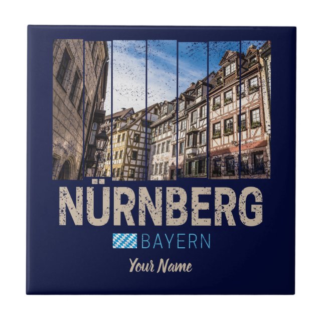 Nürnberg Vintag Bayern Deutschland Souvenir Fliese (Vorderseite)