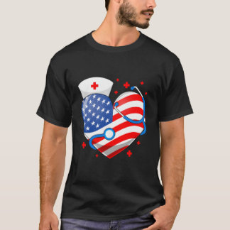 Nurse 4Th Of July American Flag He Stethoscope Nur T-Shirt