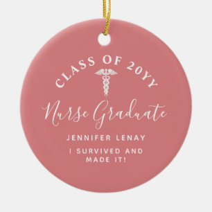 Nurse Abschluss Caduceus Pink Keepake Monogramm Keramik Ornament