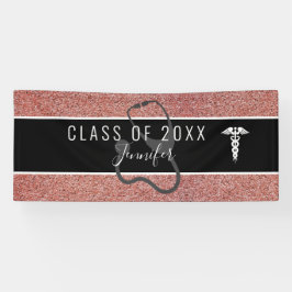 Nurse Abschluss Caduceus Rose Gold Glitzer Banner